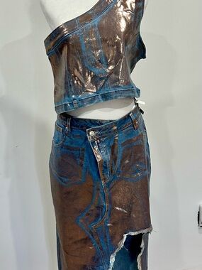 AKIRA Metallic Blue and Brown Asymmetrical Dress Set